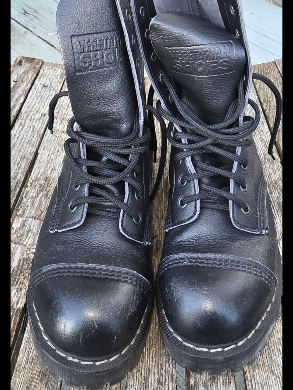 Women's Black Combat Boots - Stitched Lug Sole Moto Style